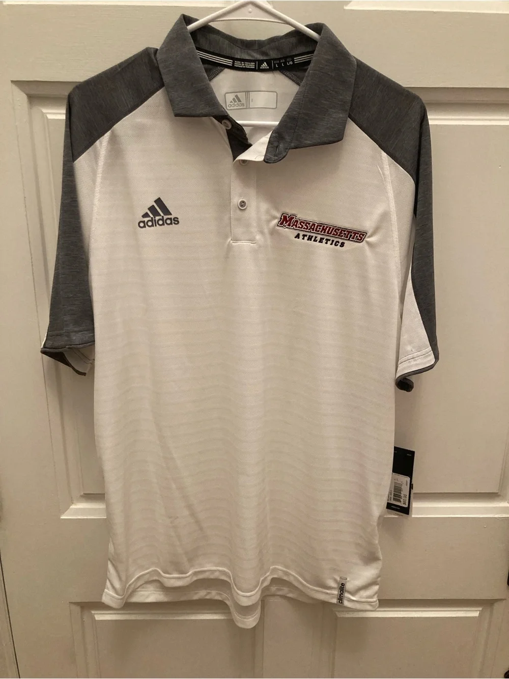 adidas White and Gray Men’s Massachusetts Athletics Polo